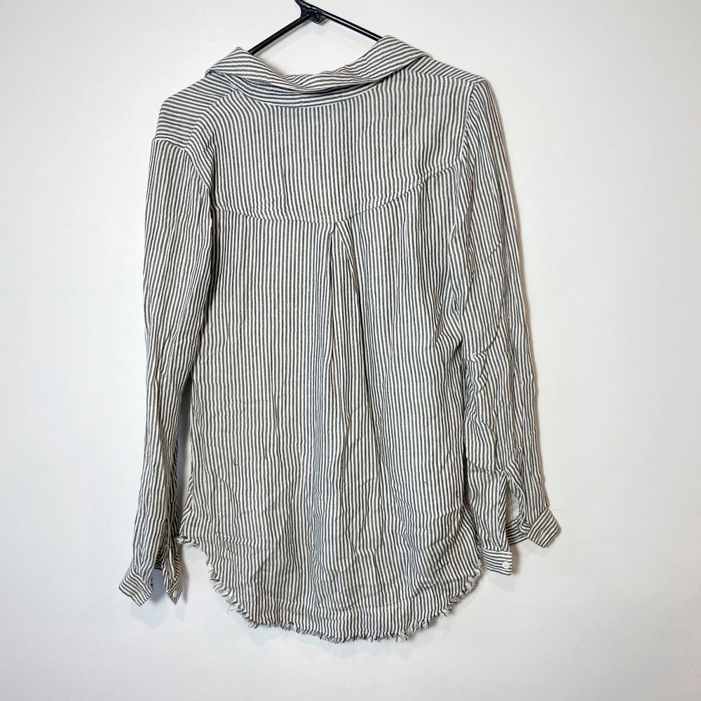 Cloth & Stone Striped Linen Blend Button Up Shirt Black White XS Womens Fringe - Picture 8 of 8